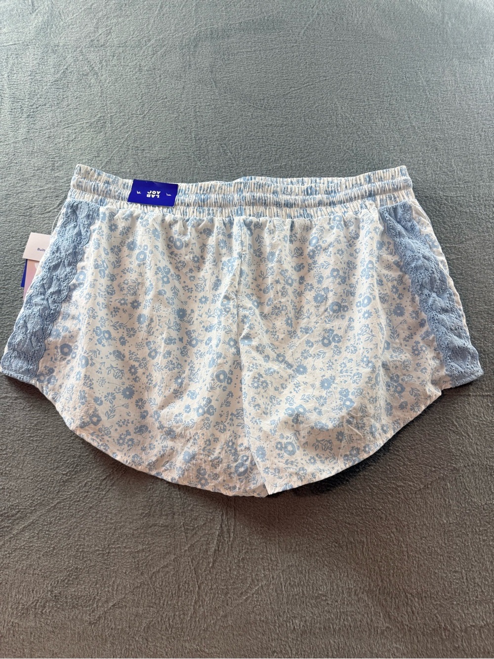 JoyLab - Light Blue Floral on White Athletic Shorts with Blue Lace Trim - Picture 10 of 11